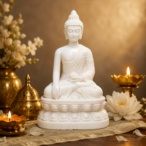 Translucent White Buddha on Lotus Pedestal